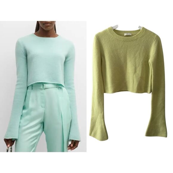 LAPOINTE Airy Cashmere-Silk Crewneck Flare-Sleeve Crop Sweater - Picture 1 of 4